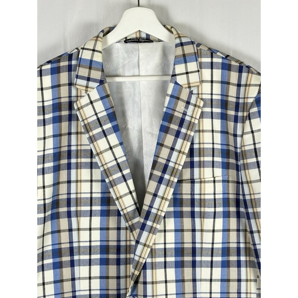 Marco Grossi Mens Blazer Size 48Long Blue Plaid 2-button Closure - Picture 5 of 10